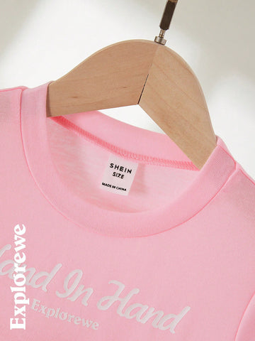 Simple Solid Color Casual Short Sleeve Dress For Young Girls, Fashionable Everyday Wear