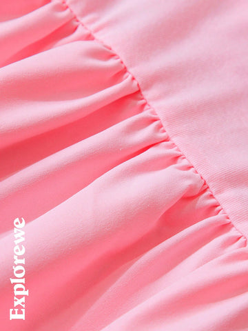 Simple Solid Color Casual Short Sleeve Dress For Young Girls, Fashionable Everyday Wear