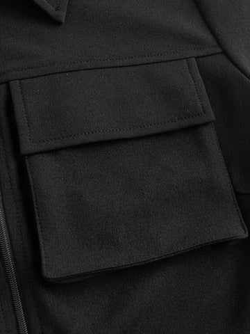 2024 Music Festival Street Style Daily Casual Front Zip Short Sleeve Jumpsuit With Tight Fit And Large Pockets