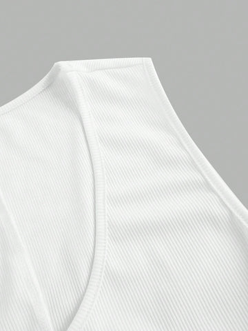 2024 New Arrival Casual Tight-Fitting V-Neck Sleeveless Hollow Out Waist & Elastic Skinny Knitted Jumpsuit Unitard