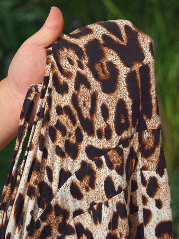 2024 New Casual Streetwear Leopard Print Hollow Chest Gold Chain Loose Waist Jumpsuit For Women - Z