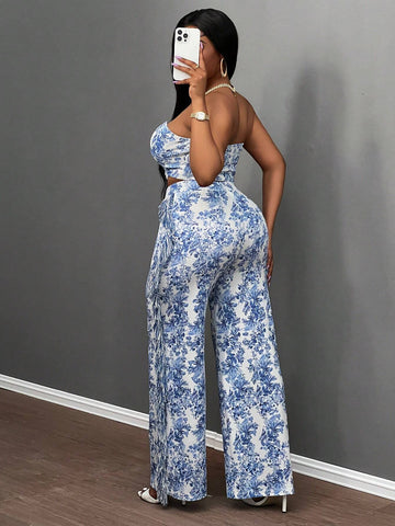 2024 Valentine's Day, Christmas, New Year Party Elegant High-End Design Jacquard Printed Blouse & Pant Set