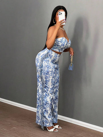 2024 Valentine's Day, Christmas, New Year Party Elegant High-End Design Jacquard Printed Blouse & Pant Set