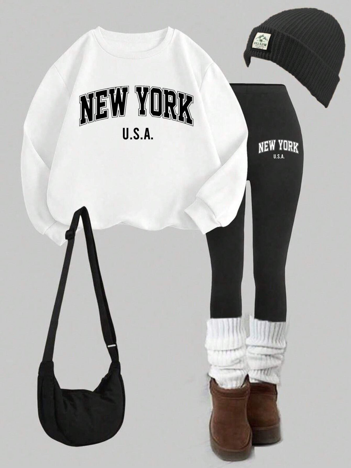 2pcs/Set Casual Loose Crew Neck Sweatshirt And Tight Leggings, Autumn/Winter