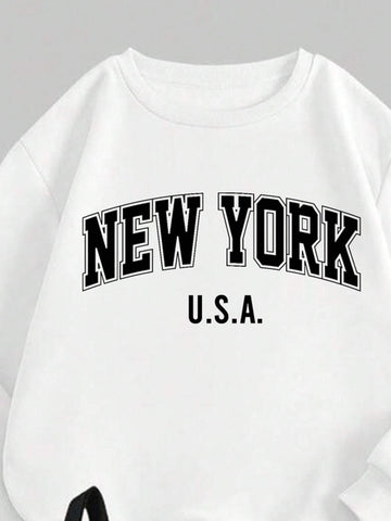 2pcs/Set Casual Loose Crew Neck Sweatshirt And Tight Leggings, Autumn/Winter