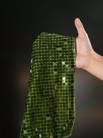 2pcs Set: Elegant Party & Banquet Sequined Draped Neck Short Mini Skirt For Women