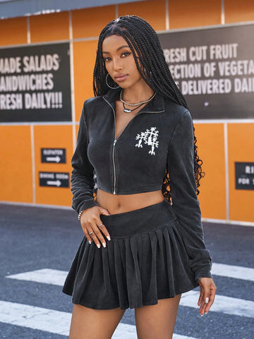 2pcs Women Street Style Snow Flake Fabric Sets