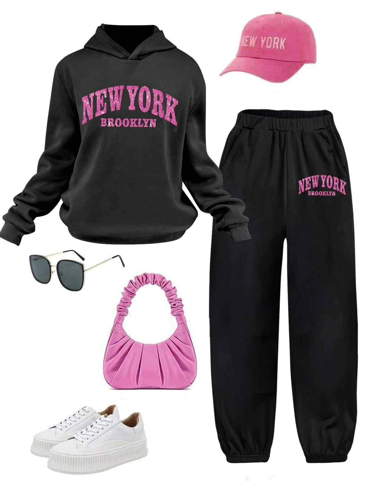 2pcs Women's Casual Hooded Sweatshirt And Sweatpants Set