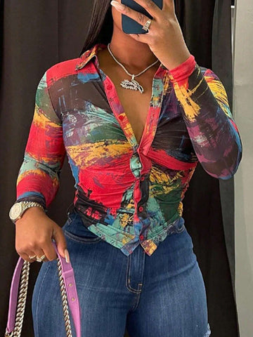 Slayr Allover Print Button Front Shirt