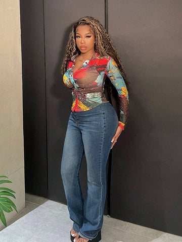 Slayr Allover Print Button Front Shirt