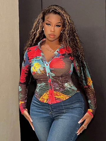 Slayr Allover Print Button Front Shirt