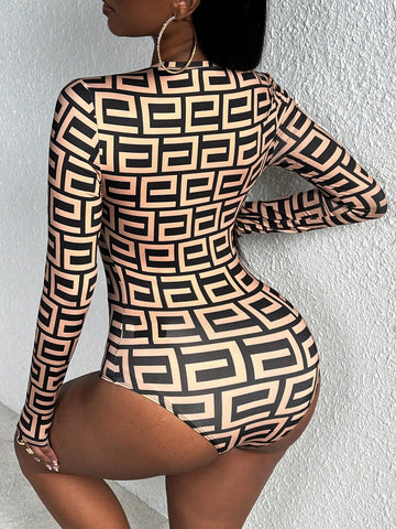 Allover Print Slim Fit Bodysuit