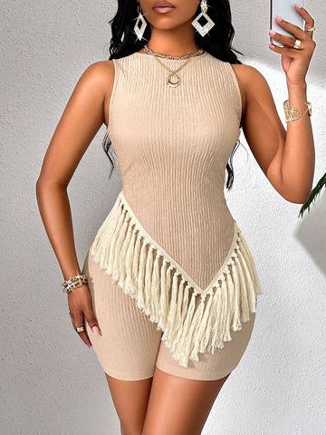 Asymmetrical Flowing Soverell Hem, Flowing Texture Fabric Shorts Suit