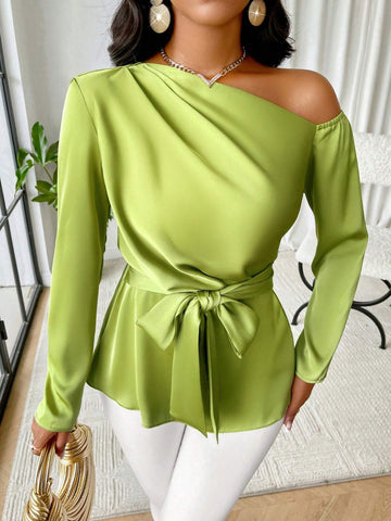 Slayr Asymmetrical Neckline Satin Blouse