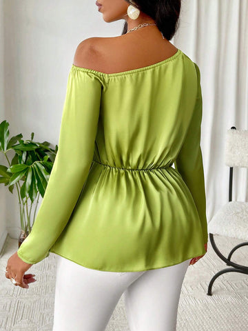 Slayr Asymmetrical Neckline Satin Blouse