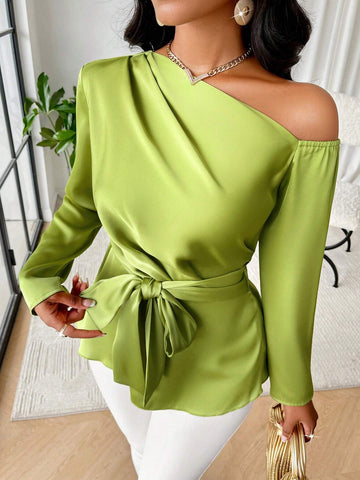 Slayr Asymmetrical Neckline Satin Blouse