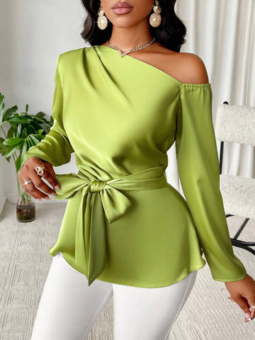 Slayr Asymmetrical Neckline Satin Blouse
