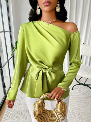 Slayr Asymmetrical Neckline Satin Blouse