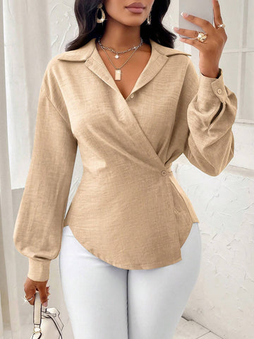 Slayr Autumn And Winter Women's Elegant Shirt With Blue Waist