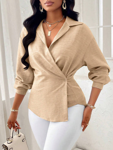 Slayr Autumn And Winter Women's Elegant Shirt With Blue Waist