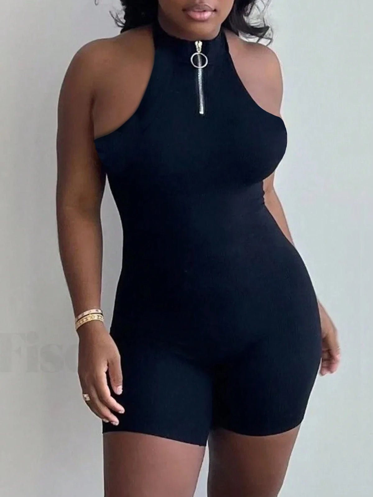 Backless Halter Neck Jumpsuit With High Elasticity For Sexy & Simple Look On Music Festival