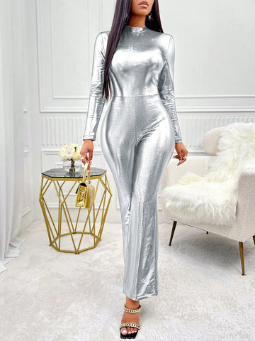 Backless Long-Sleeved Jumpsuit With Flared Pants