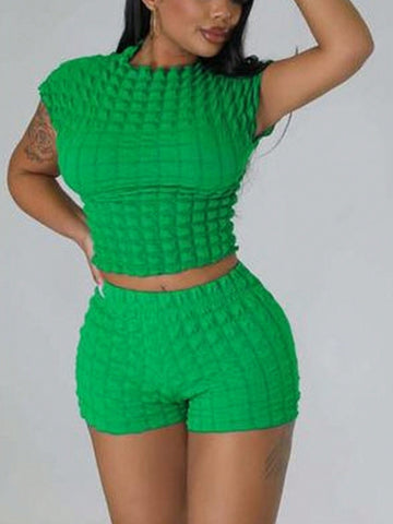 Backless Texture Material Short Sleeve T-Shirt And Drawstring Shorts Set