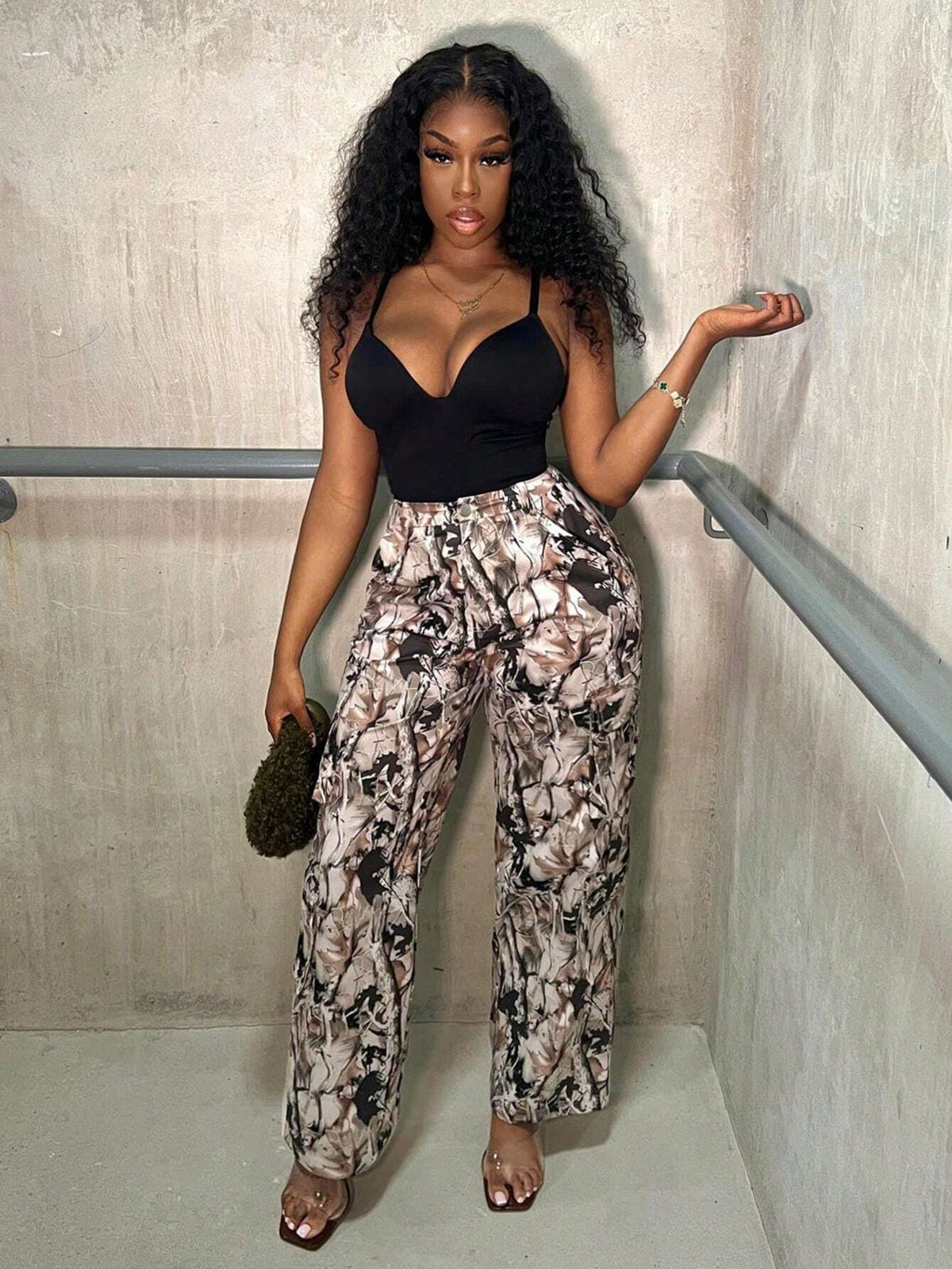 Slayr Bark Pattern Printed Woven Non-Stretch Casual Long Pants