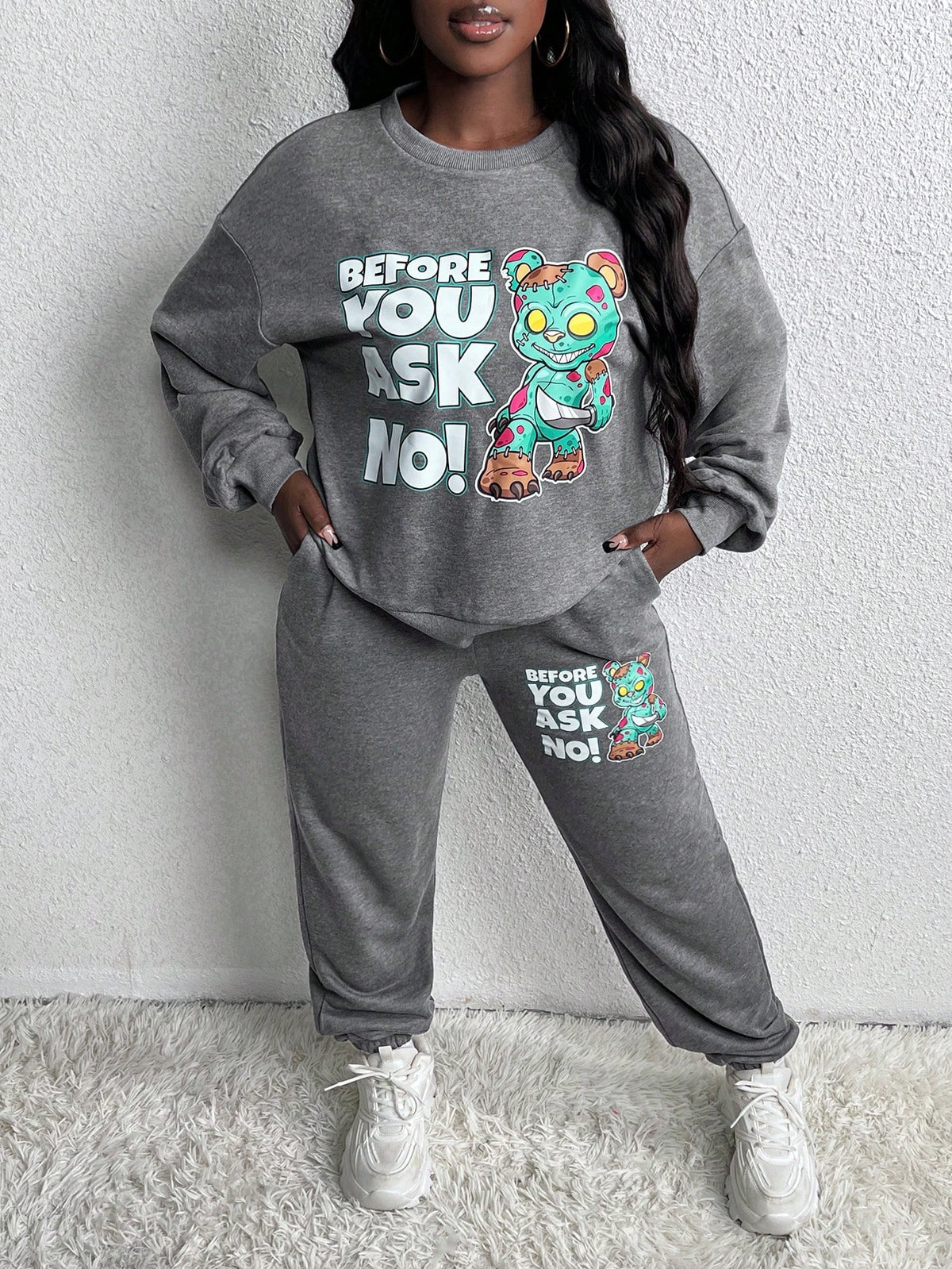 Bear Pullover Sweatshirt Two-piece Set