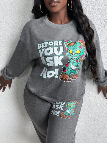 Bear Pullover Sweatshirt Two-piece Set