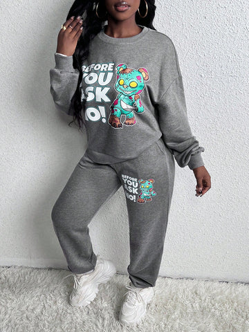 Bear Pullover Sweatshirt Two-piece Set