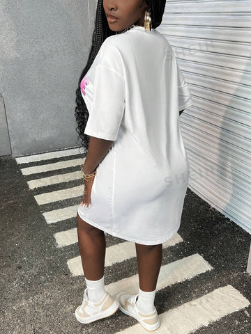 Bear & Letter Print Loose Fit Dress