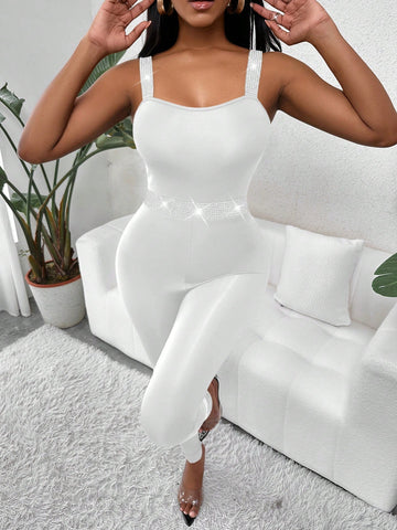 Bling Rhinestone Striped Bandeau Bodysuit