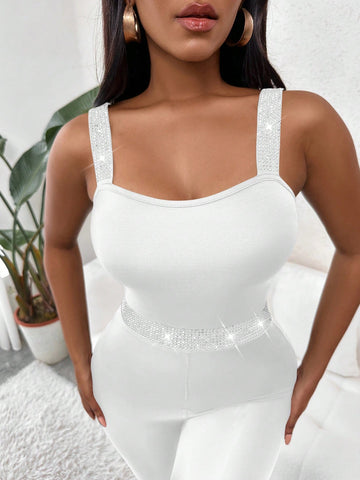 Bling Rhinestone Striped Bandeau Bodysuit