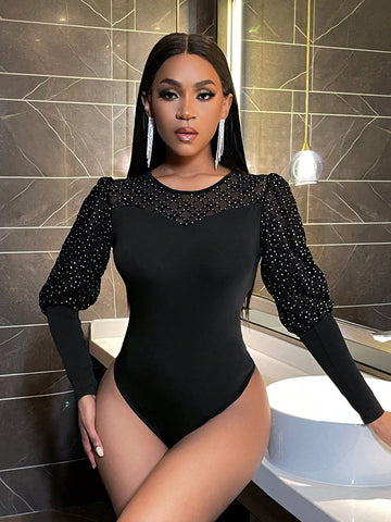 Bodysuit With Rhinestone Embellishments