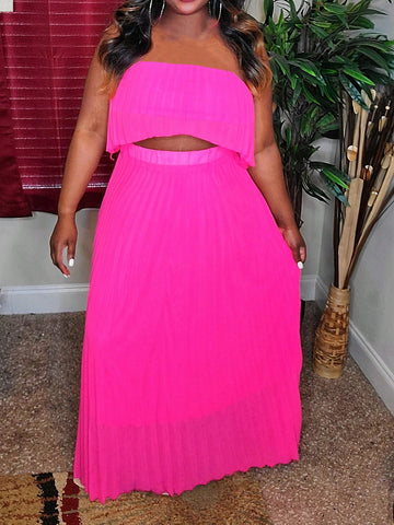 Boho Strap Pleated Cami Top And Pleated Maxi Skirt