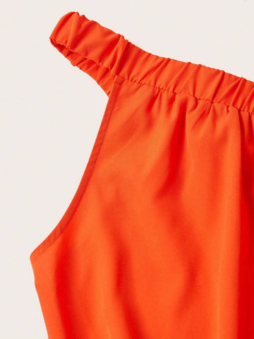 Boho Summer Loose Fit One Shoulder Sleeveless Wide Leg Orange Jumpsuit