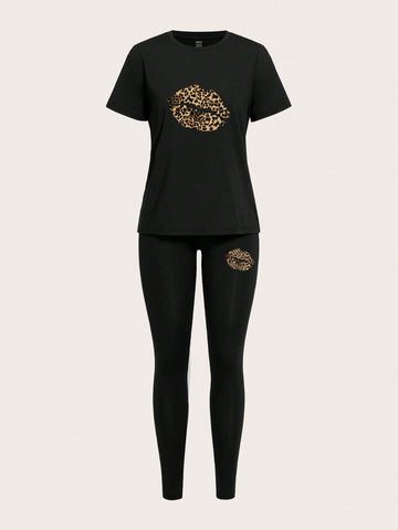 Short Sleeve Tight-Fitting Long Pants Summer Two-Piece Set