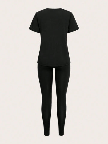 Short Sleeve Tight-Fitting Long Pants Summer Two-Piece Set