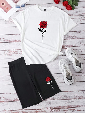 Casual Casual-Fit Women's 2pcs Set With Simple Design Round Neck Short Sleeve, Suitable For Summer