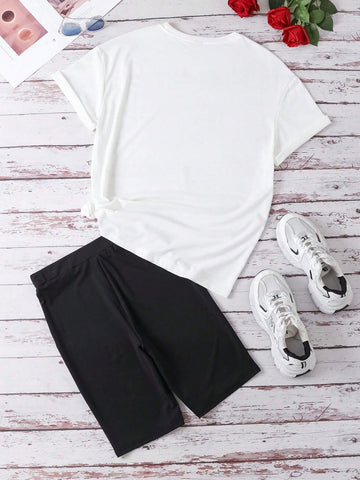 Casual Casual-Fit Women's 2pcs Set With Simple Design Round Neck Short Sleeve, Suitable For Summer