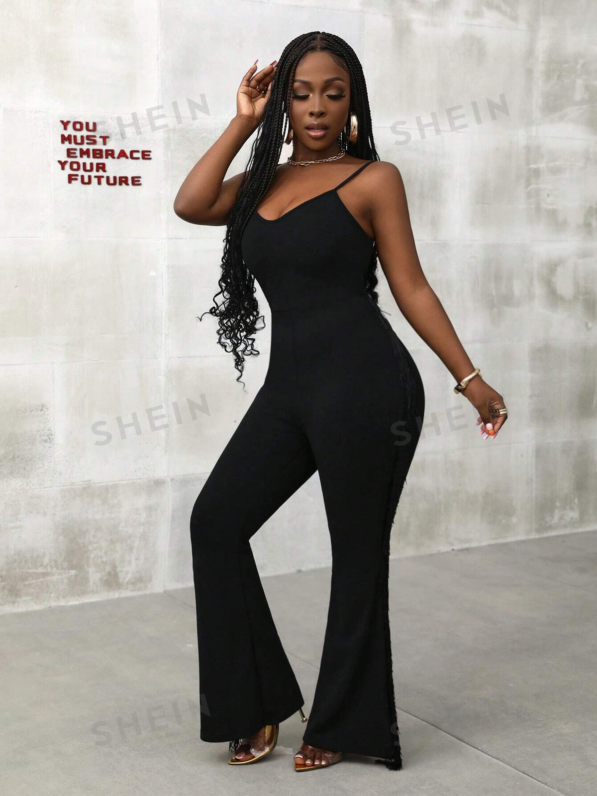 Casual Fringe Side Tight Jumpsuit With Cami Straps For Music Festivals