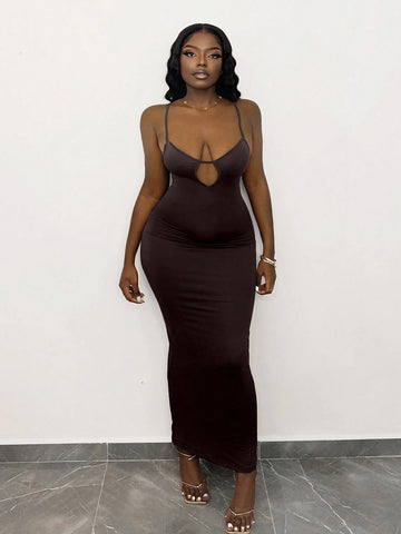 Casual Hollow-Out Back Spaghetti Strap Bodycon Dress - B