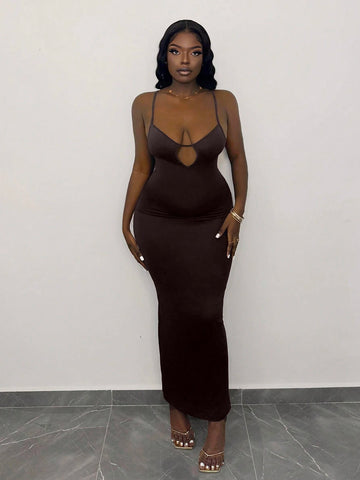 Casual Hollow-Out Back Spaghetti Strap Bodycon Dress - B