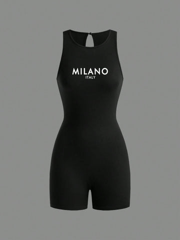 Casual Knit Women's Round Neck Thick Strap Short Jumpsuit