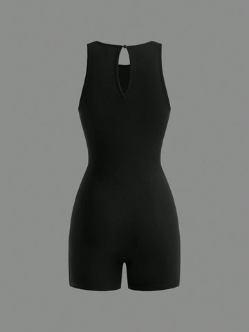 Casual Knit Women's Round Neck Thick Strap Short Jumpsuit