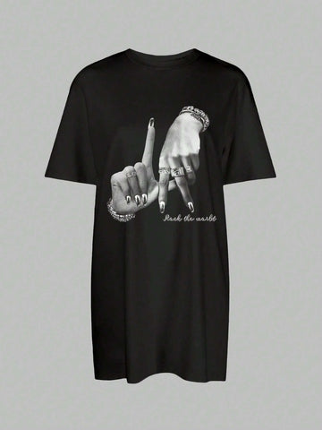 Casual Loose Crew Neck Short Sleeve Short Mini Dress, Suitable For Summer