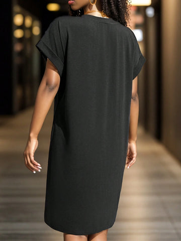 Casual Loose Fit Women's Eye Print Round Neck Short Sleeve Dress Suitable For Summer