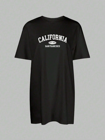 Casual Loose Round Neck Short Sleeve Short Mini Dress Suitable For Summer