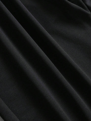 Casual Simple Pattern Round Neck Short Sleeve Loose Fit 2-Piece Set For Women, Suitable For Summer